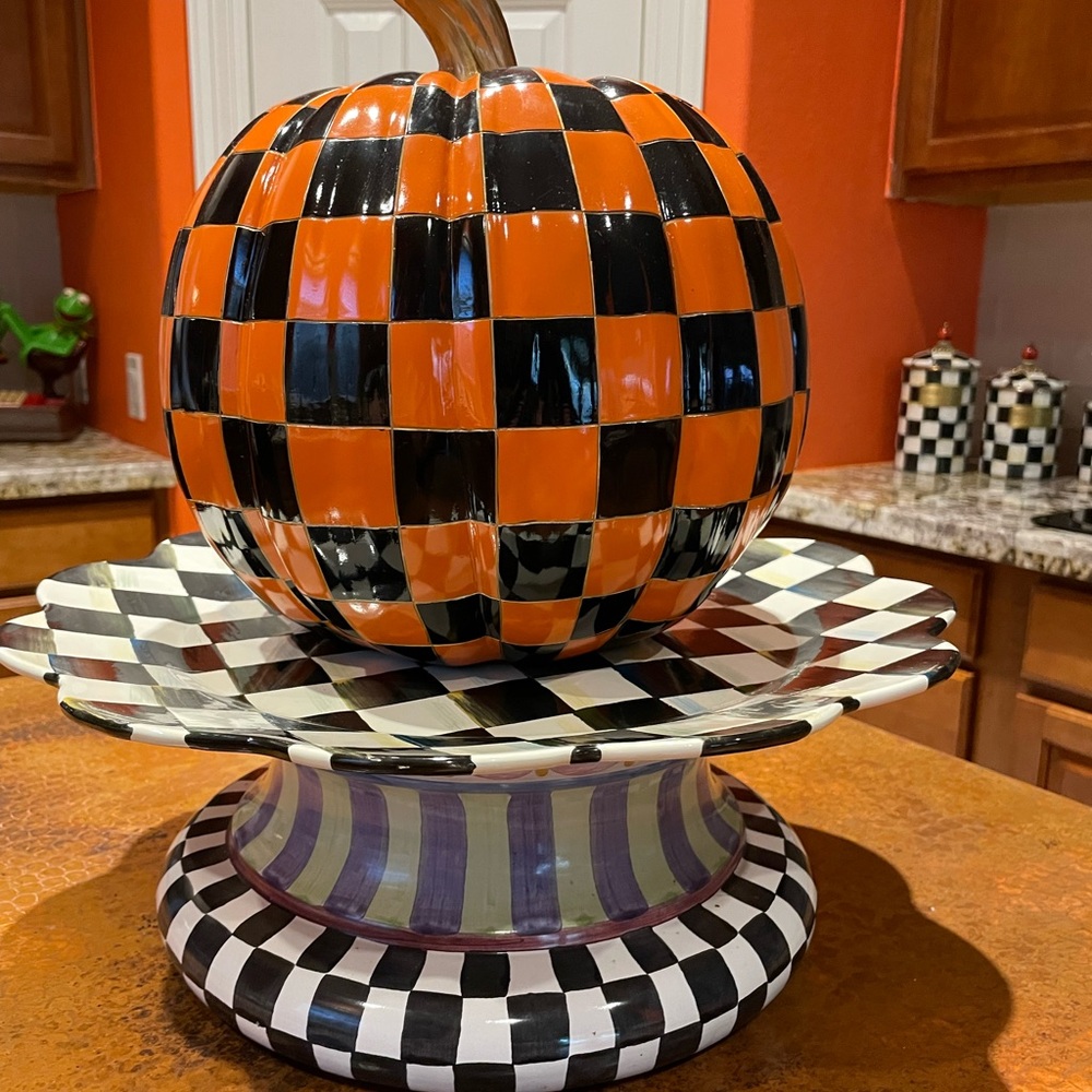 Checkered Orange and Black Pumpkin Decor - Picture 2 of 12